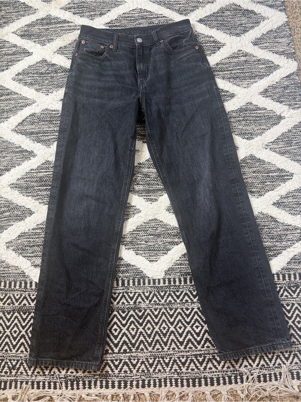 American Eagle Comfort Stretch waistband ex boyfriend Black Straight Jeans Sz 00